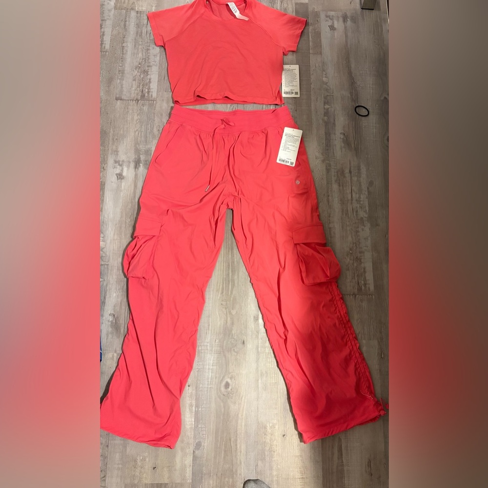 Women’s Cargo Lounge Pants and Crop Top Set in Coral Pink